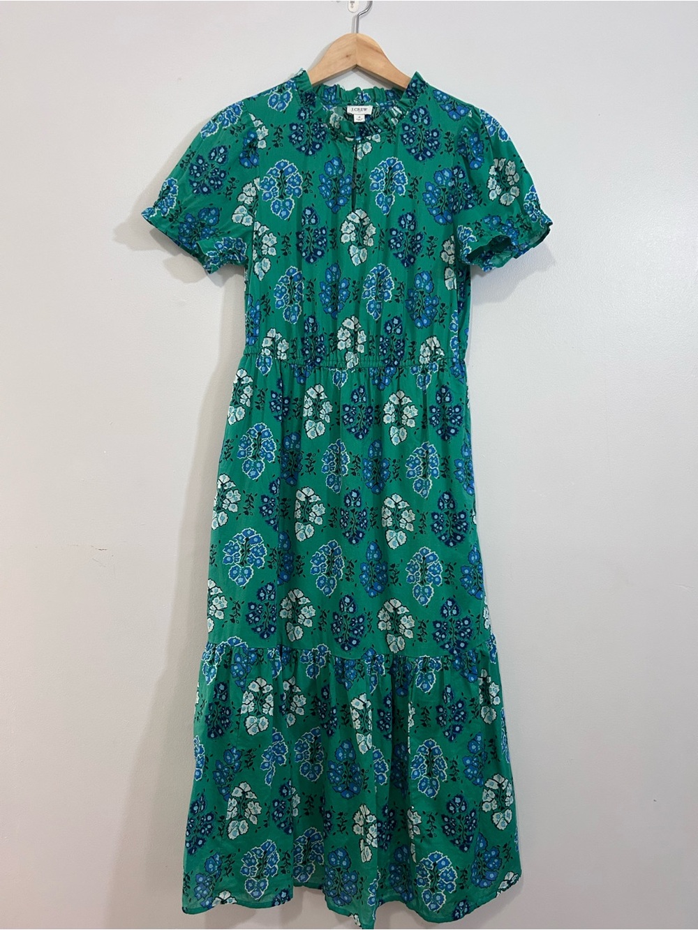 J. Crew Green Floral Short-Sleeve Midi Dress 4 - Picture 2 of 16